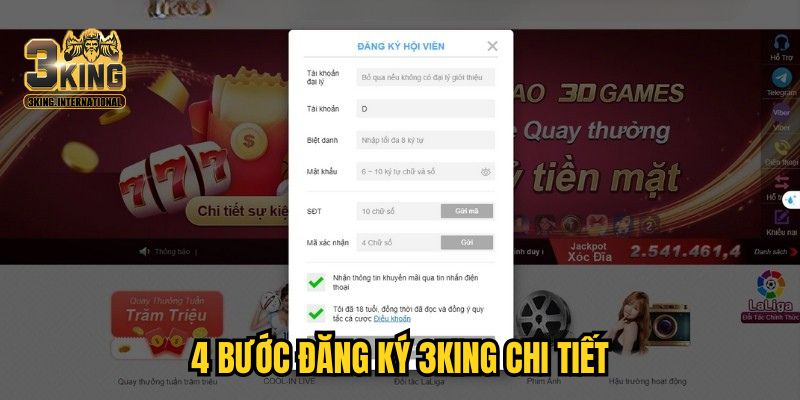4 bước đăng ký 3KING chi tiết